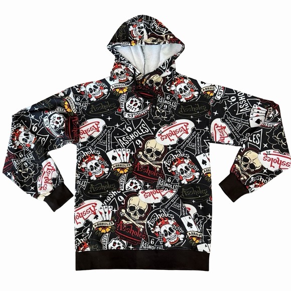 assholes live forever Other - Assholes*s Live Forever AOP Skull Tattoo Hoodie‎ SMALL Rocker Punk Biker Grunge